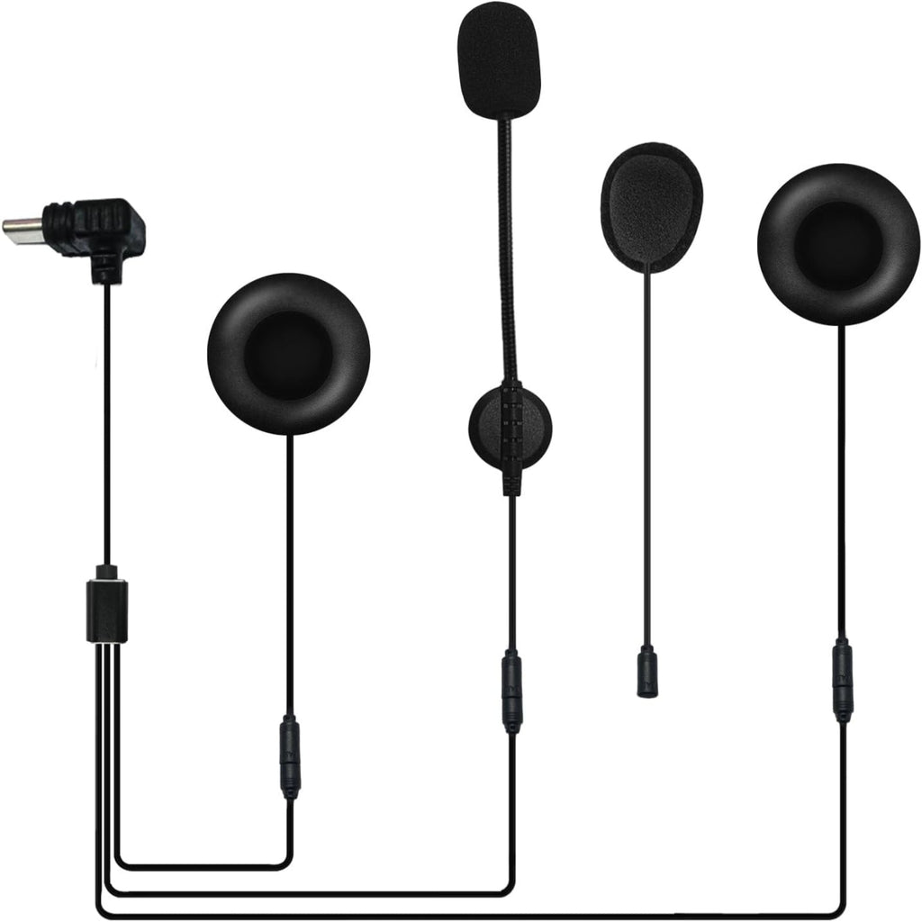 Set of black motorcycle helmet intercoms on a white background