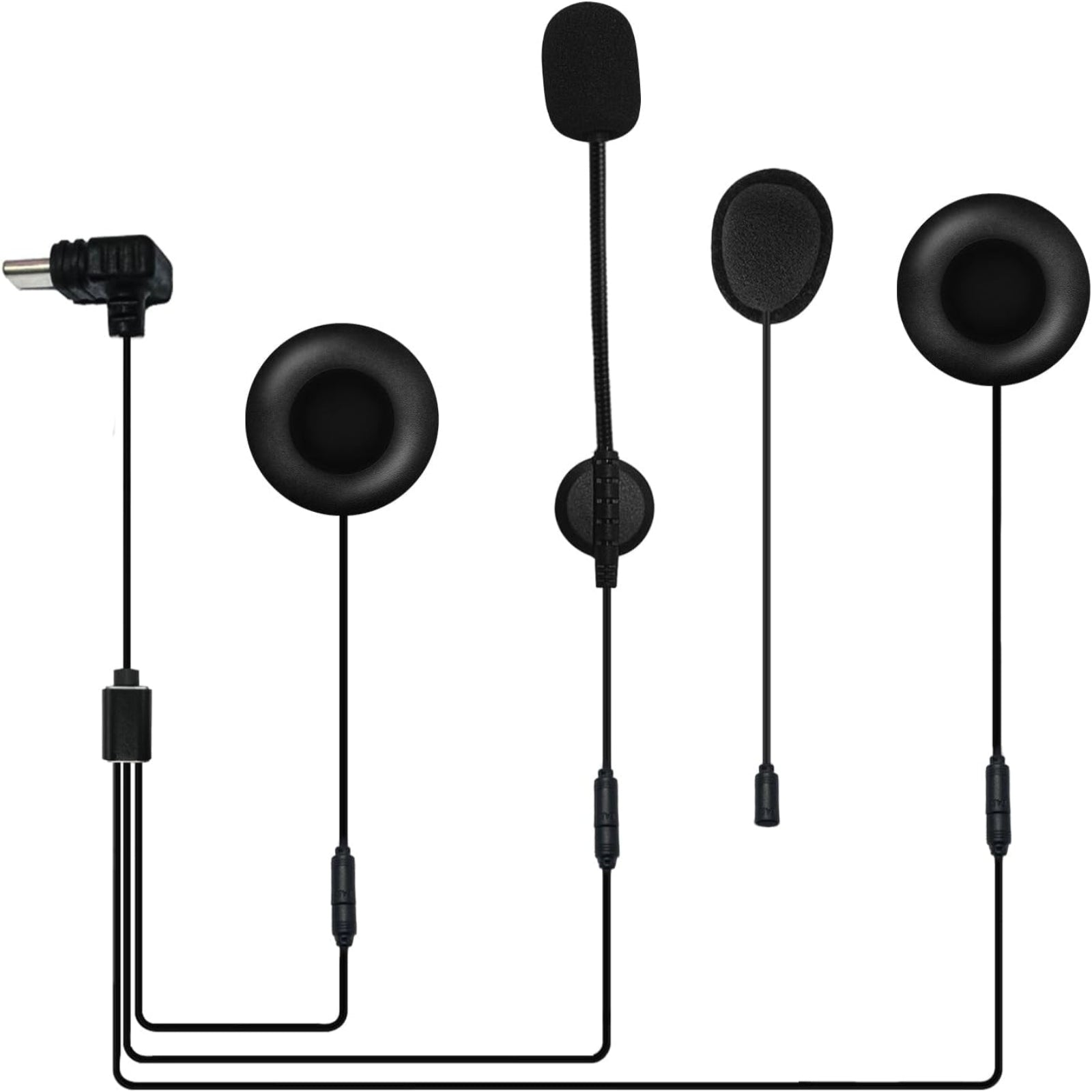 Set of black motorcycle helmet intercoms on a white background