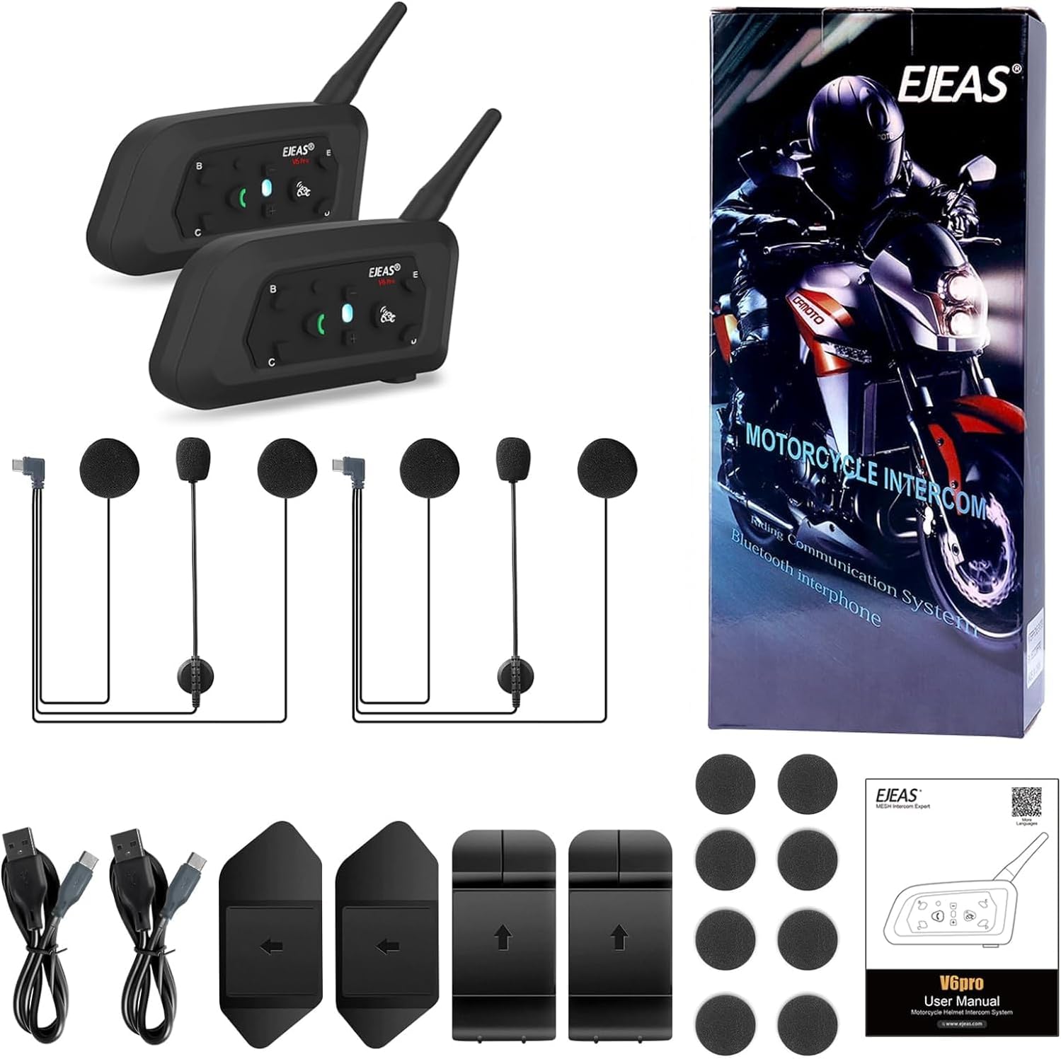 Ejeas Store V6 Pro Plus Dual Pack Multi Rider Bluetooth Helmet Intercom With DSP Noise Cancellation, 800m Range And 1-Year Warranty