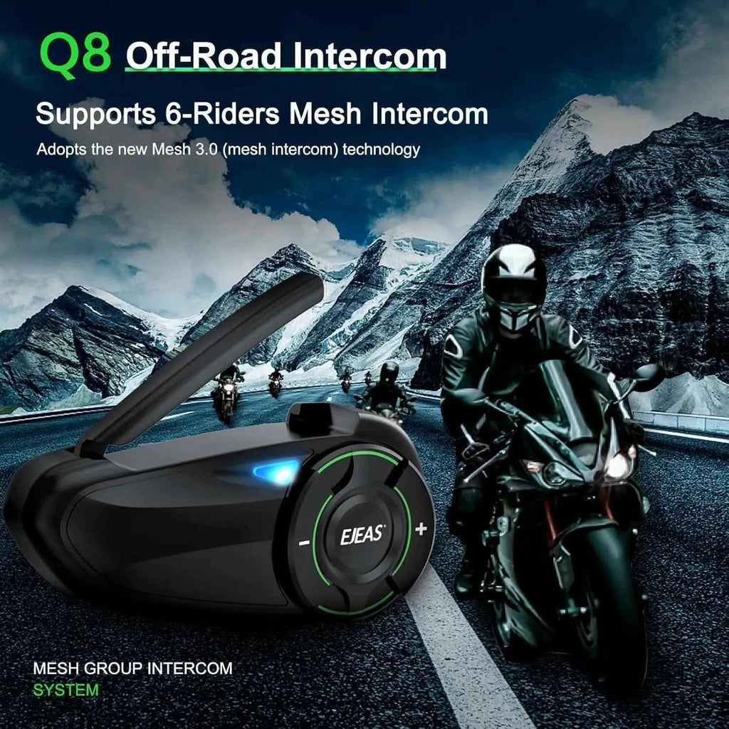 Ejeas Store Q8 5G Mesh Helmet Intercom Combo (2 Units) - 6-Rider Connectivity, Advanced Noise Cancellation, IP67 Waterproof With 1-Year Warranty