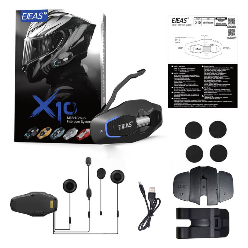 EJEAS X10 Mesh 4.0 + 5G Helmet Intercom — 10-Rider, IP67
