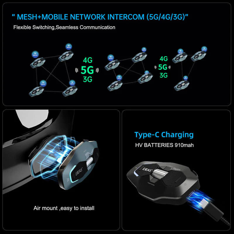 EJEAS X10 Mesh 4.0 + 5G Helmet Intercom — 10-Rider, IP67