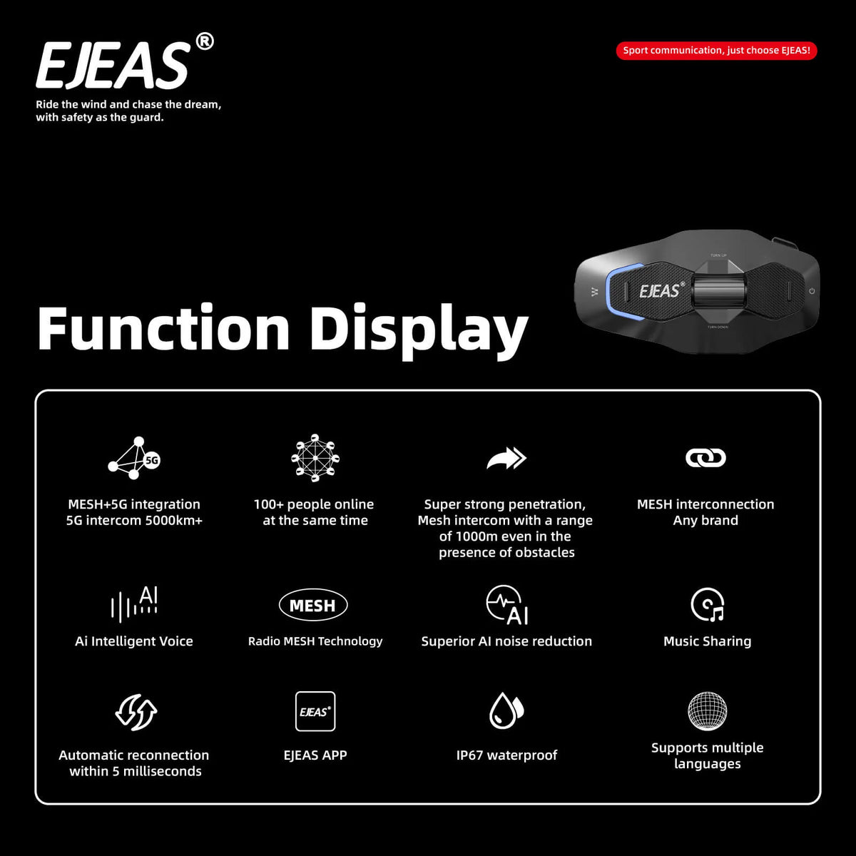 EJEAS Phantom X10 Plus MESH+5G motorcycle helmet intercom - view 12