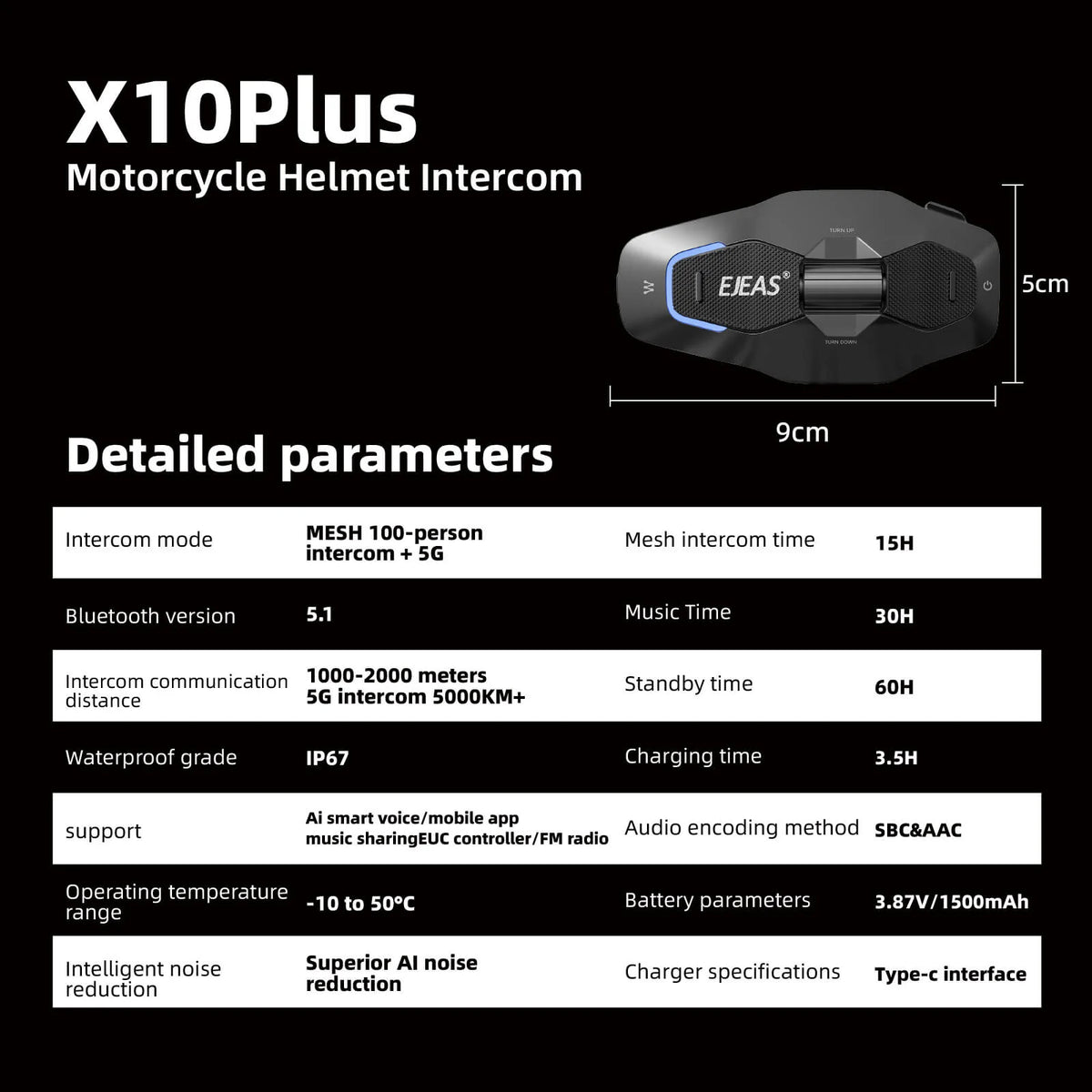 EJEAS Phantom X10 Plus MESH+5G motorcycle helmet intercom - view 13