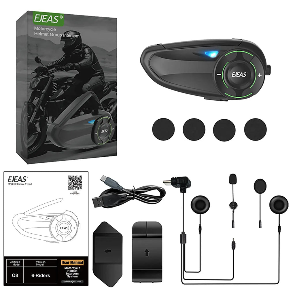 Ejeas Store Q8 5G Mesh Helmet Intercom with Advanced Noise Cancellation, Extended Range With 1-Year Warranty