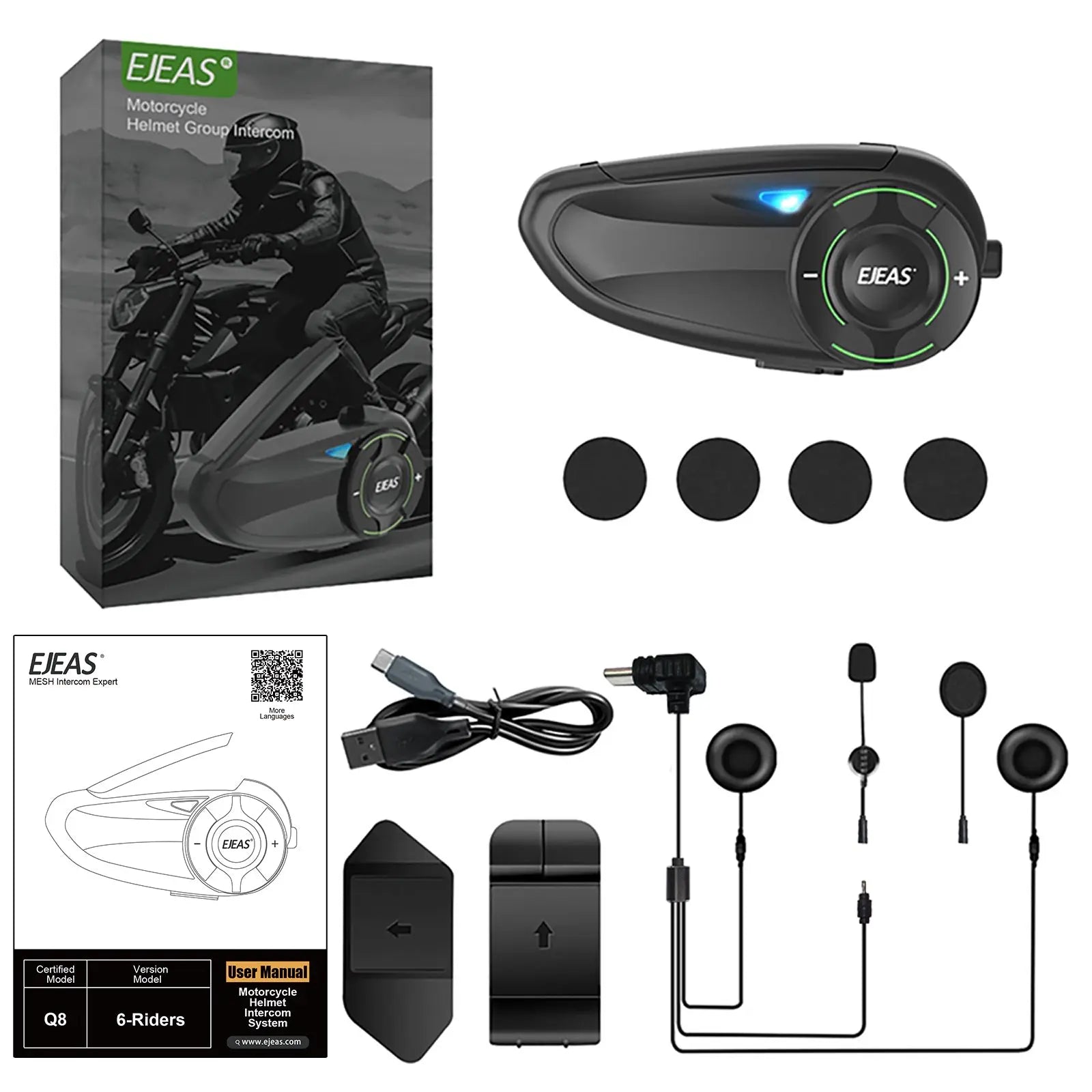 Ejeas Store Q8 5G Mesh Helmet Intercom with Advanced Noise Cancellation, Extended Range With 1-Year Warranty