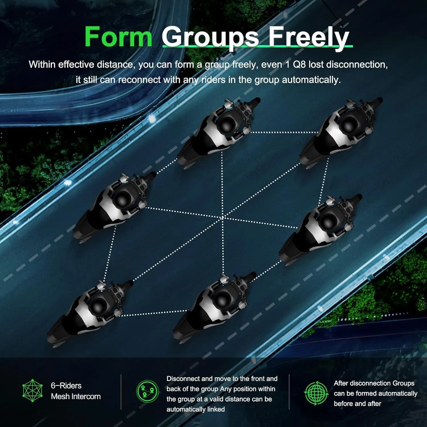 Ejeas Store Q8 5G Mesh Helmet Intercom with Advanced Noise Cancellation, Extended Range With 1-Year Warranty